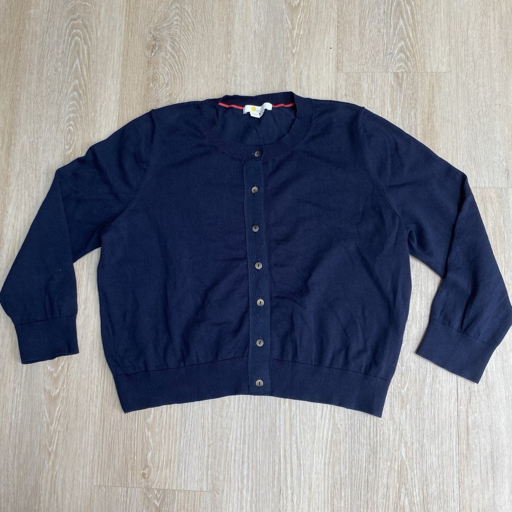 Boden Navy Blue Cotton Blend Button Front Cardigan 3/4 Sleeves Women's Size L